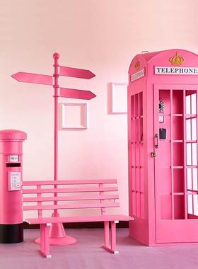 铁艺电话亭邮筒摆件大厅售楼落地场景展厅陈列装饰商场DP布置道具