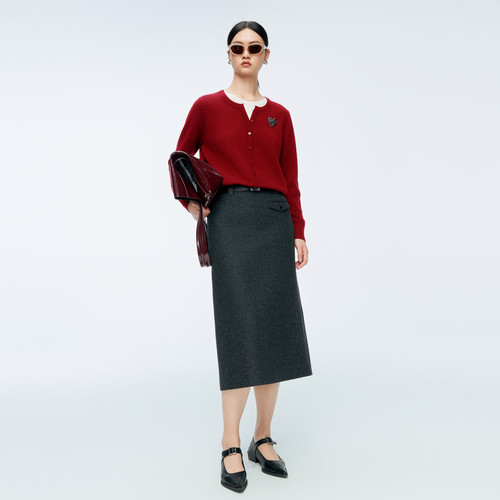 【100%绵羊毛】婉甸25冬新品假两件套头衫羊毛针织衫1244W08GS3 - 图0