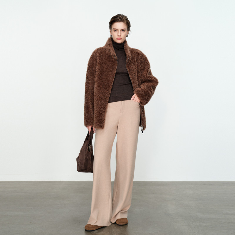 婉甸/格雷灰皮毛一体外套冬季新品H型女士外套1234O80DS4