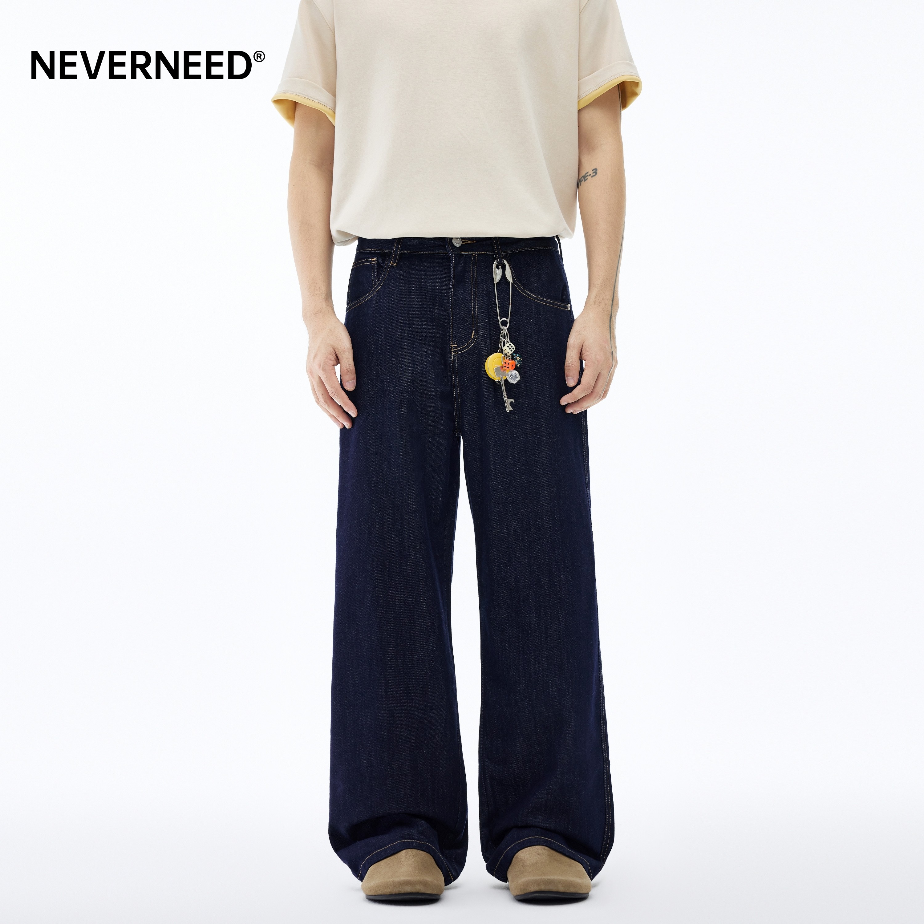 NEVERNEED原色天丝莱赛尔牛仔裤男春季美式潮牌cleanfit宽松A字裤,淘宝优惠券,粉丝福利购,淘宝优惠卷