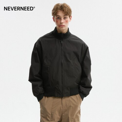 NEVERNEED美式复古cleanfit短款MA1夹克男廓形bomber立领飞行外套 - 图0