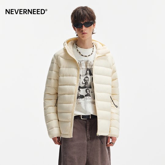 NEVERNEED排骨连帽羽绒服男女秋季美式潮牌轻薄防寒保暖情侣外套