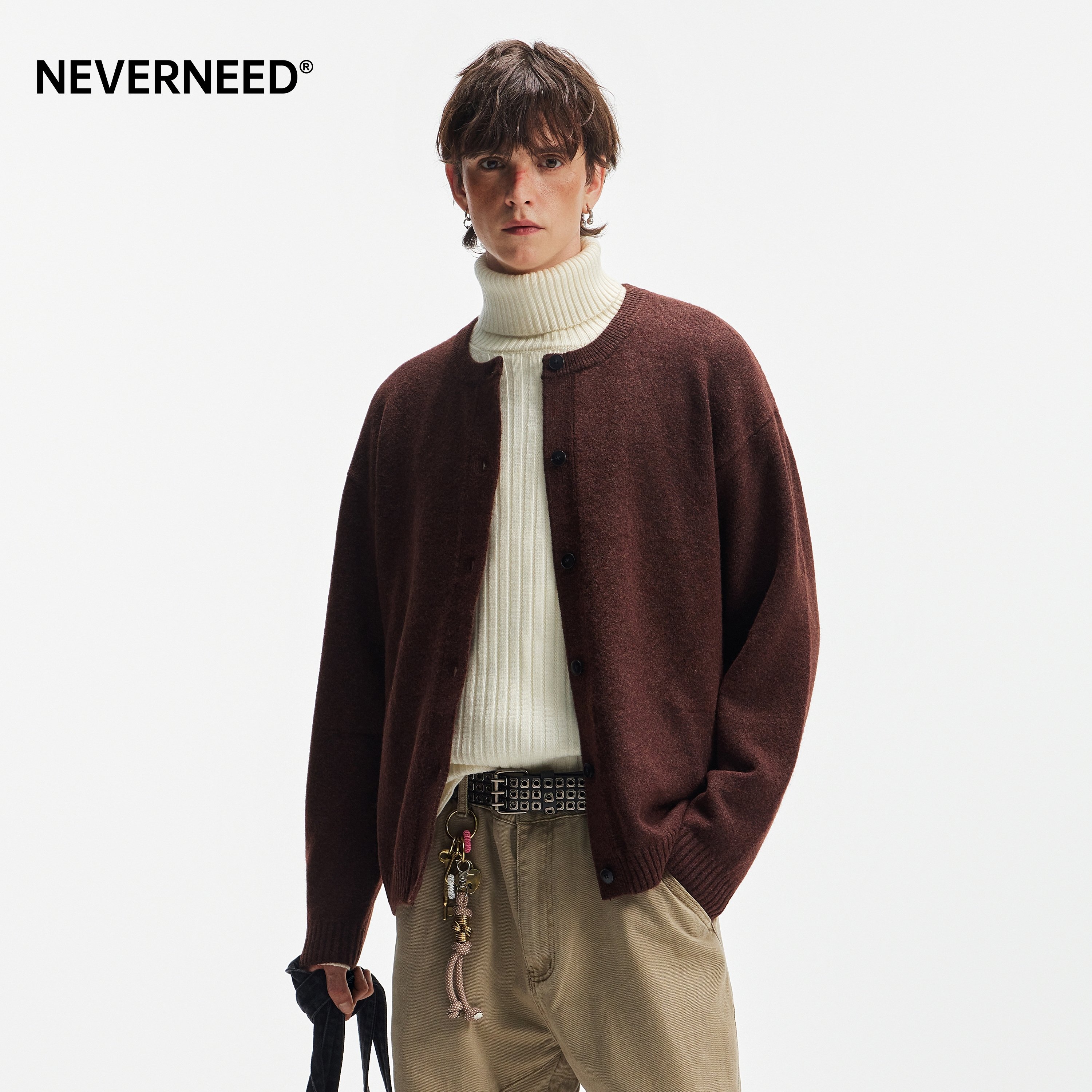 NEVERNEED短款开衫毛衣男女秋季美式绵羊毛慵懒风情侣针织衫外套,淘宝优惠券,粉丝福利购,淘宝优惠卷