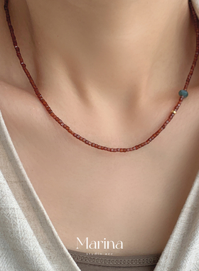 新中式天然芬达橙石榴石方糖手链【财富芬达】设计款项链套装女