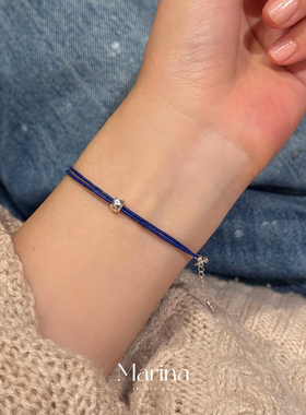 极细1mm青金石素圈手链多层 天然石手工串珠手串配件均为s925银