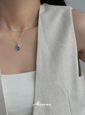 Marina｜通体s925纯银意大利超闪方糖素链项链 叠戴方块锁骨链女