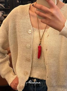 Marina｜小众珐琅蛇年红色辣椒项链 高级感可爱蔬菜叠戴毛衣链女