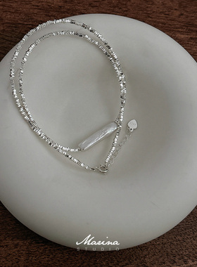 【银河】小银条淡水珍珠碎银子项链通体s925纯银天然巴洛克项链女