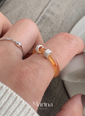 超显白锦鲤色 天然橘红玛瑙戒指小众高级感 配件均为s925纯银女