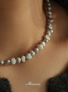 小众复古奶奶灰天然珍珠项链