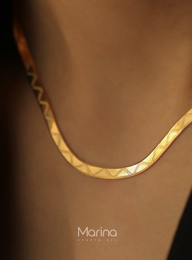 小众压纹W扁蛇骨链项链925纯银