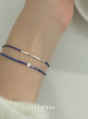 老祖宗审美【巨显白】天然青金石极细1mm手串编织手绳通体925纯银