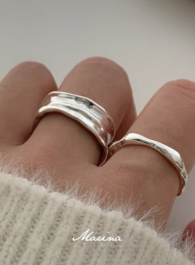 S925纯银不规则褶皱戒指女小众设计简约韩国ins