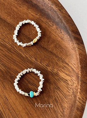 碎银米珠戒指925纯银弹力绳