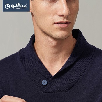 Goldlion official outlets men's spring wool solid color collar woolen pullover sweater outlets