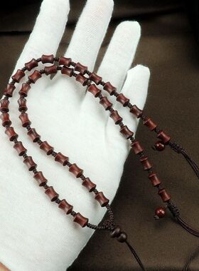 小叶紫檀手工编织全珠竹节链吊坠挂绳项链绳子翡翠和田玉挂件项链