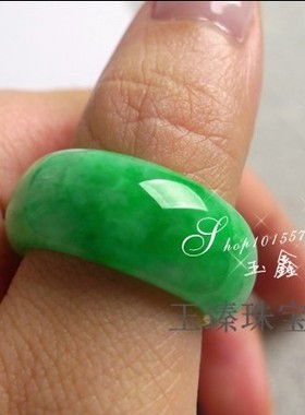 翡翠色玉石戒指圆圈指环全阳绿色冰种男女戒指扳指简约款戒指百搭