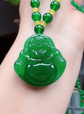 帝王绿色佛公吊坠笑脸大肚弥勒佛挂坠玉石笑佛男女款百搭送礼