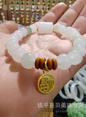 厂家新款直播货源金丝玉天山翠玉兔转运珠算盘珠手链手串