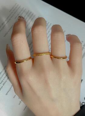 韩版三生三世磨砂小素圈戒指女时尚个性ins潮钛钢18k金食指环尾戒