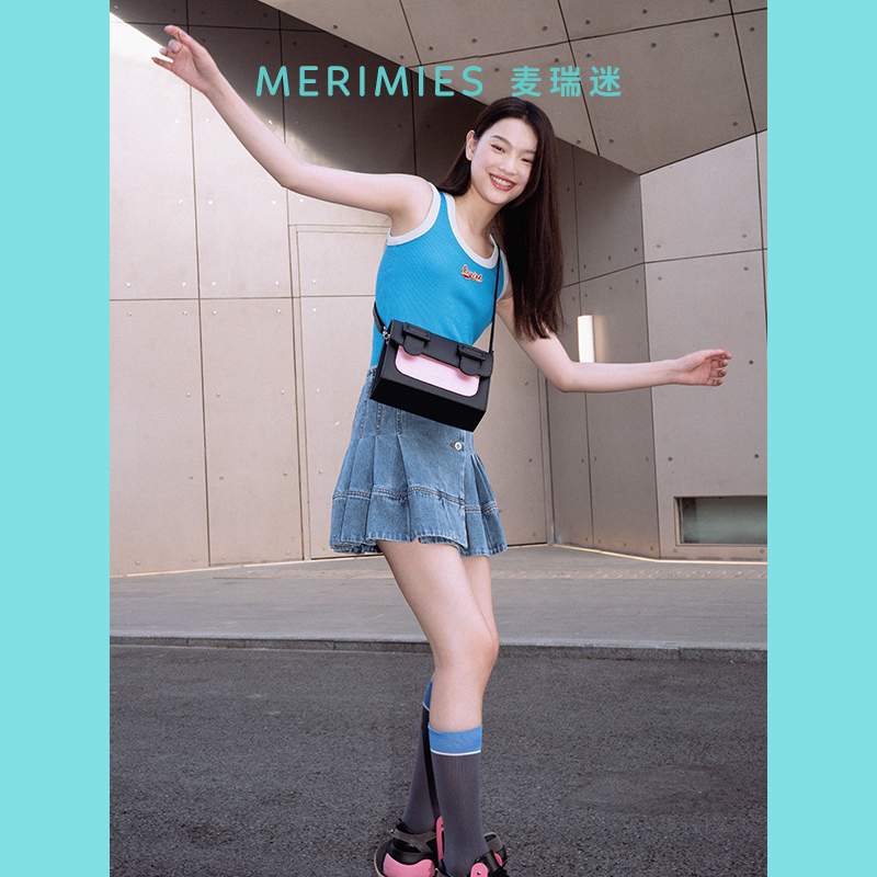 merimies麦瑞迷官方 泰国剑桥包blackpink黑粉拼色小众斜挎包女包 - 图2