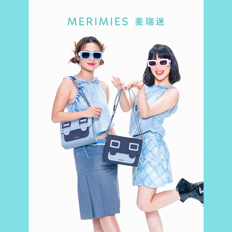 merimies麦瑞迷 泰国剑桥包M号丹宁牛仔小方包单肩斜挎女包邮差包 - 图2