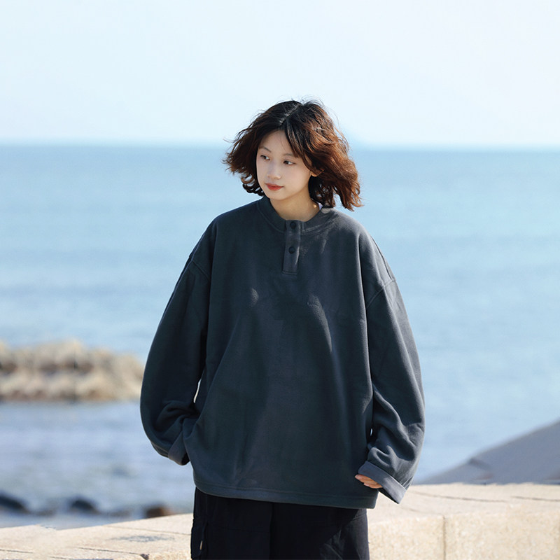 阿于呆日系复古亨利领摇粒绒卫衣男秋冬宽松情侣休闲套头外套女潮,淘宝优惠券,粉丝福利购,淘宝优惠卷