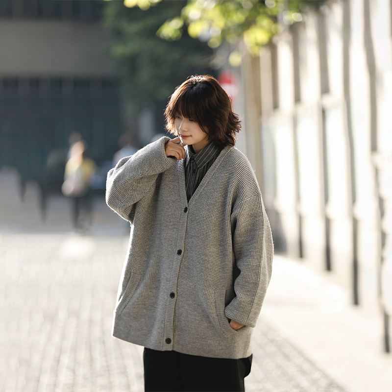 阿于呆秋冬日系复古毛衣开衫男美式慵懒保暖休闲宽松针织外套女潮 - 图3