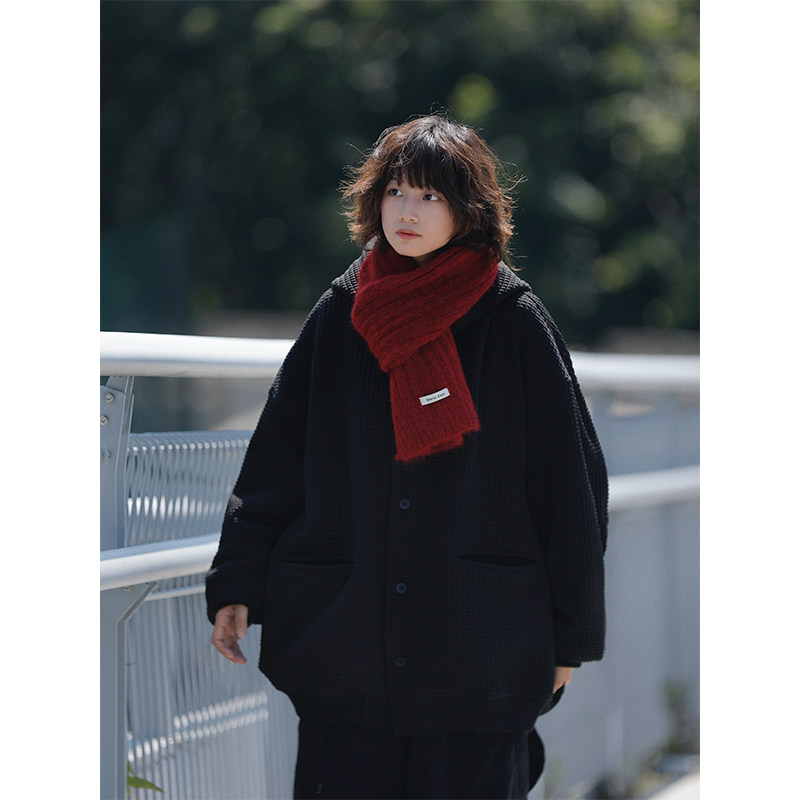 阿于呆日系春秋连帽华夫格重磅开衫女宽松休闲夹克纯色外套男卫衣,淘宝优惠券,粉丝福利购,淘宝优惠卷