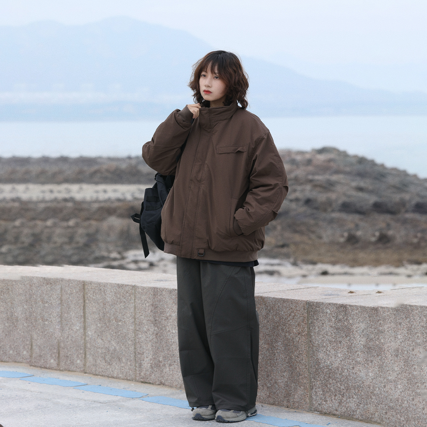 阿于呆冬季美拉德加厚立领棉服男美式复古宽松纯色保暖棉衣外套女 - 图3