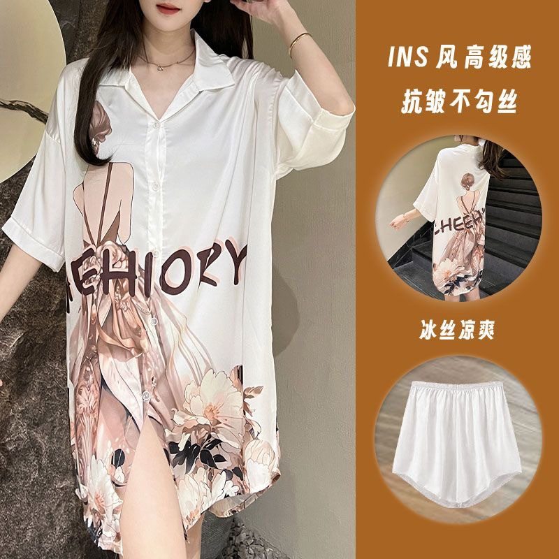夏季衬衫睡裙性感冰丝短袖睡衣女短裤甜美卡通宽松薄款家居服,淘宝优惠券,粉丝福利购,淘宝优惠卷
