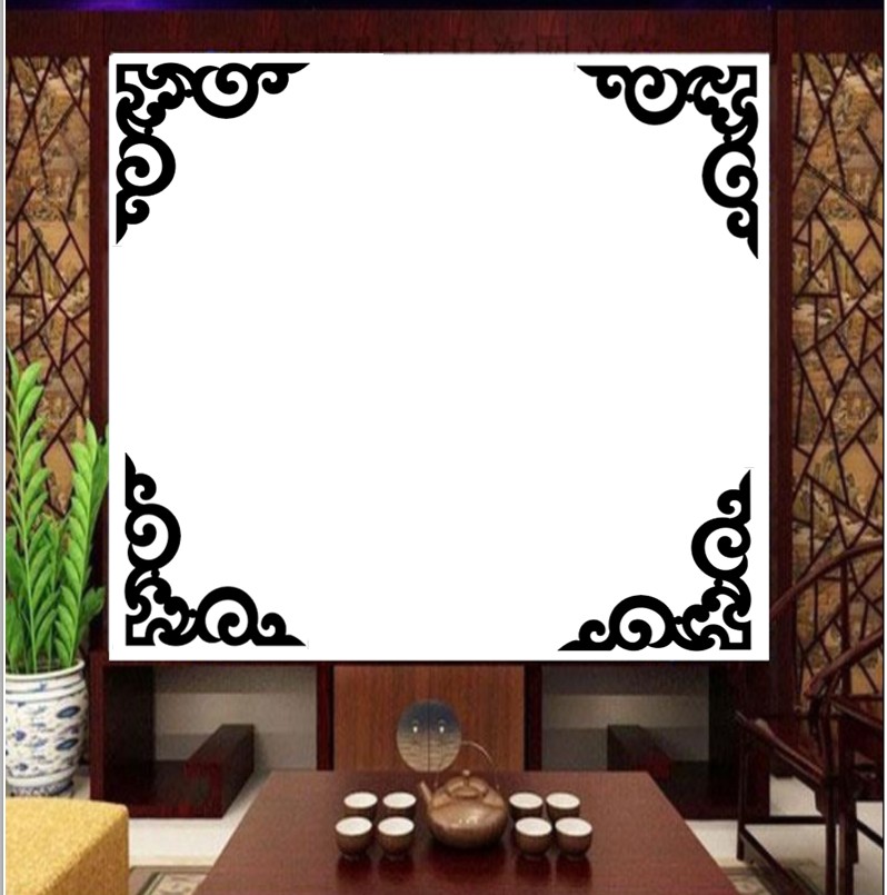 青花瓷中式对角边框花边墙贴幼儿园教室木门窗户装饰玻璃橱窗贴纸 - 图3