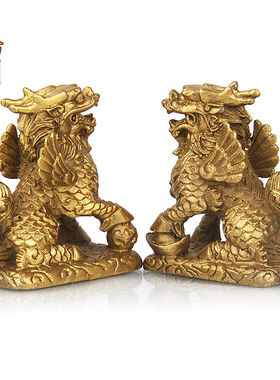 泰山天御阁纯铜麒麟摆件一对全铜麒麟招财工艺品客厅玄关卧室办公