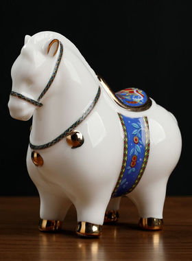 东方泥土陶瓷马摆件绿码绿马创意桌面唐马办公桌书房书桌小装饰手