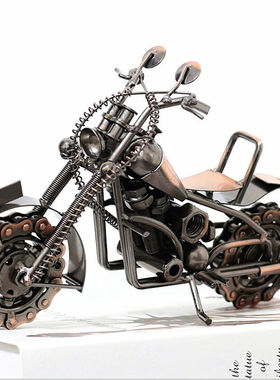 铁艺复古哈雷摩托车模型办公室装饰品客厅卧室电视柜创意工艺品小