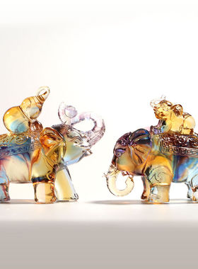 古法琉璃福禄吉象大象摆件家具装饰品象雕刻工艺品礼品彩色一对
