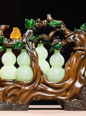 汉京五福临门葫芦摆件琉璃玉工艺品家居客厅玄关酒柜装饰乔迁新居