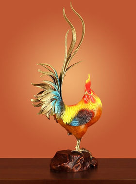 上善若水《金鸡报喜》全铜彩鸡摆件一鸣惊人客厅卧室十二生肖工艺
