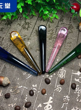 天然水晶玉石按摩棒刮痧板面部拨经棒眼部点穴棒拨筋棒打凹棒黄色