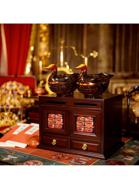 (锦瑟和鸣）纯实木手工打造复古双开门古典梳妆首饰茶具收纳柜