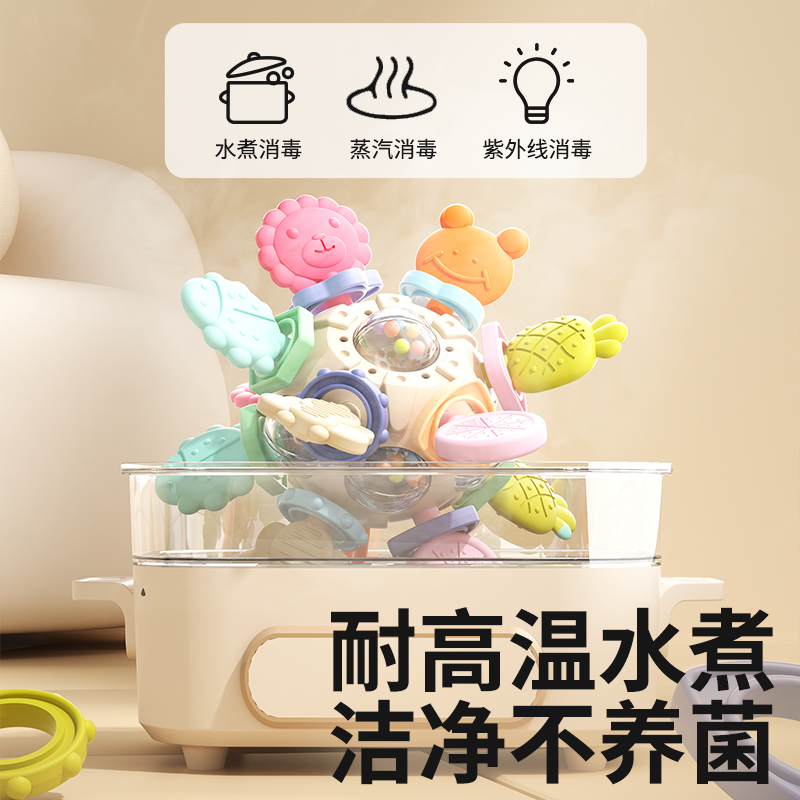皇儿曼哈顿手抓球婴儿玩具硅胶可咬牙胶磨牙棒0-1岁宝宝幼儿3-6月
