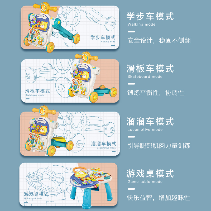 婴儿学步车防o型腿多功能防侧翻宝宝手推车四合一学走路助步玩具2