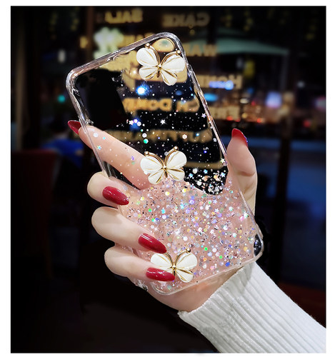 透明奢华水钻蝴蝶适用OPPORENO6PRO十+手机壳女款网红潮款reno5手机外壳女2021新款个性曲屏带挂绳opop5g加r6 - 图0