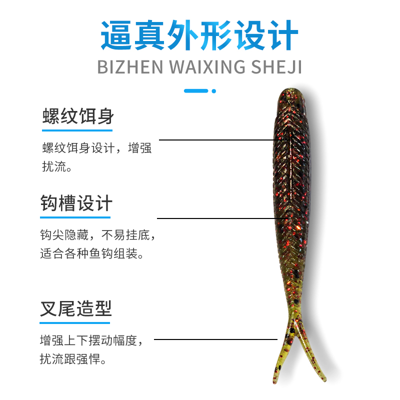 ZERG虫族浮水叉尾鱼2.4寸软饵德州倒钓组铅头钩软饵鲈鱼鳜鱼软饵 - 图0