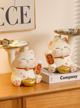 樱花猫招财入户玄关钥匙收纳摆件