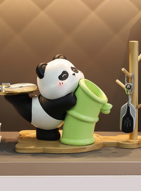 创意熊猫钥匙收纳玄关装饰品摆件