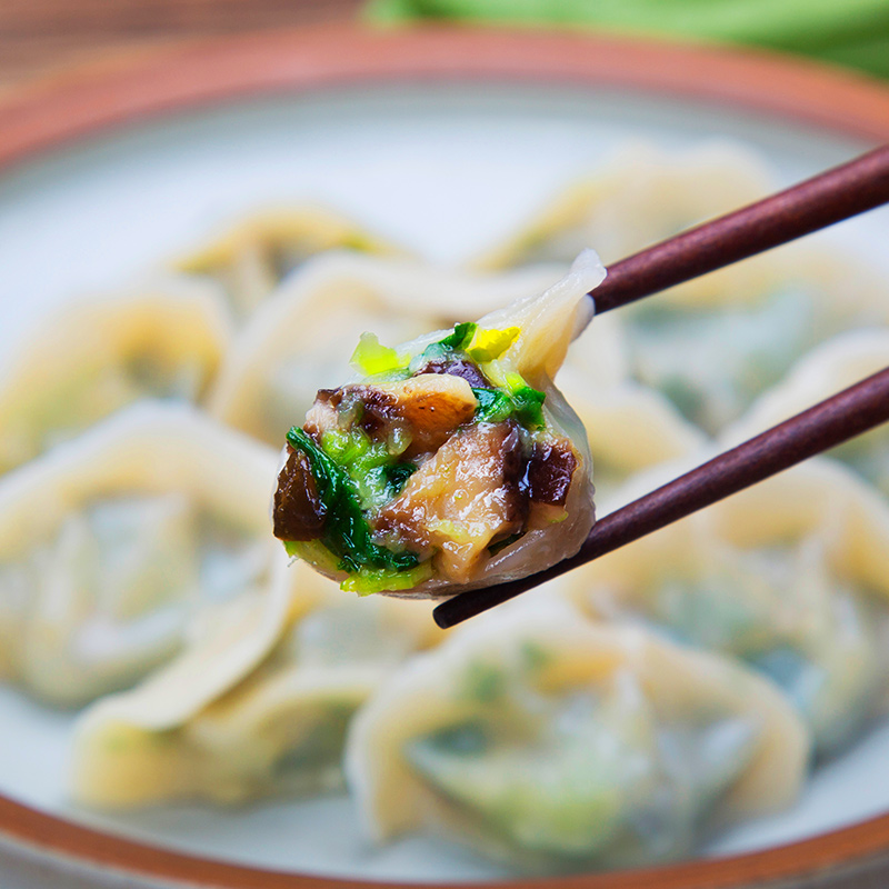 三全素饺子水饺煎饺素食白菜豆腐韭菜鸡蛋香菇青菜水饺蒸饺方便 - 图1