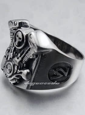 复古时尚风发动机骷髅头钛钢戒指