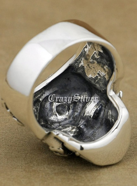 骷髅朋克风复古锆石纯银尾戒