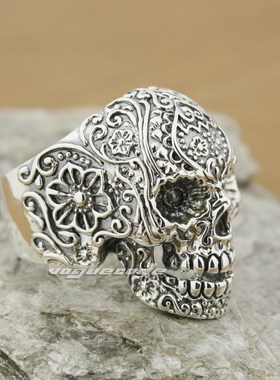 复古纯银骷髅刻字戒指